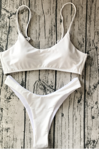 Sexy Pure White Vest Type Simple Two Piece Bikini Swimsuit Bathing Suit