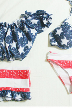Fashion American Flag Star Print Off Shoulder Halter Two Piece Bikini