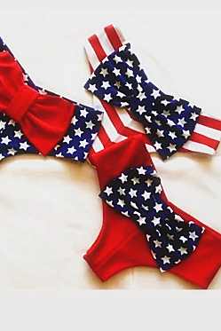 American Flag Bow Thong Separates Swimsuit 2017 Women Swimwear Bandage Bathing Suit Brazilian Tanga Bikinis Bottoms Plus Size XL