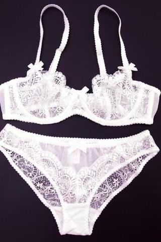 Bra sets lace ladies underwear white
