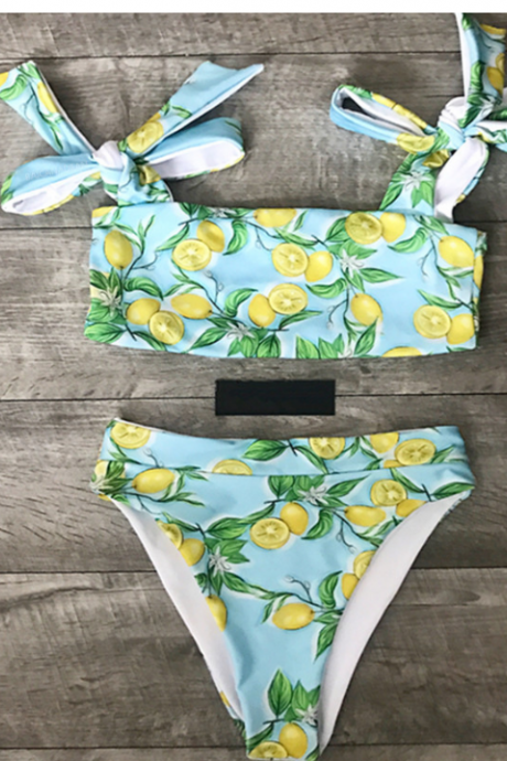Lemon two piece vest bow bikinis swimwear bathsuit