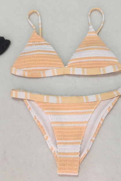 Seersucker Bikini Striped Print Swimsuit Sexy Split Bikini