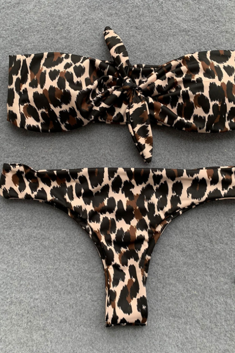 Hot style cherry leopard print bikini front knot swimsuit sexy swimsuit for ladies