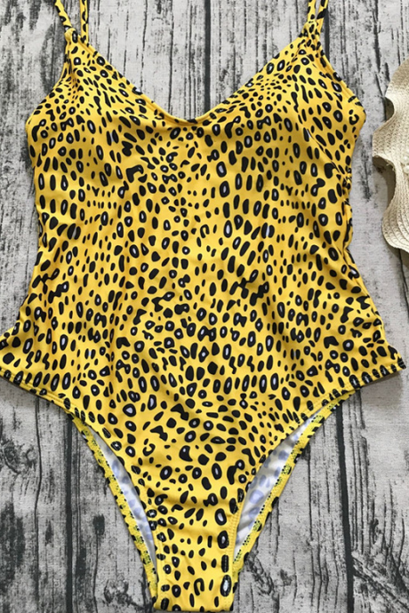New one-piece bikini leopard print swimsuit one-piece swimsuit strap with bare back