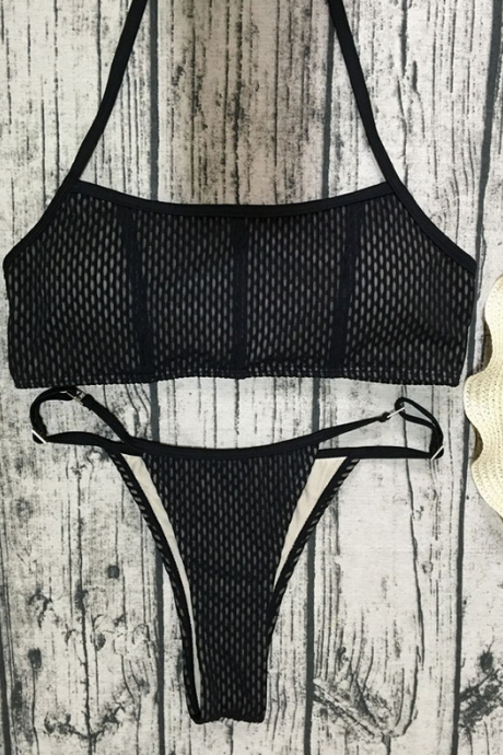Style Bikini Black Mesh Swimsuit Women's Sense Swimsuit Breast Wipe