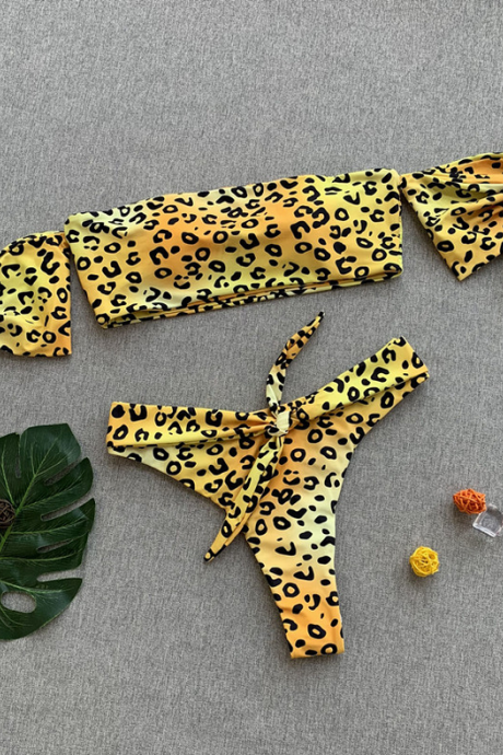New leopard print bikini women's leggings swimsuit sexy swimsuit sexy breast wipe