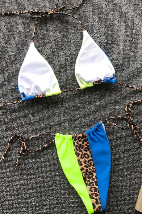 Pop lady simple Leopard pattern splice bandage sexy swimsuit