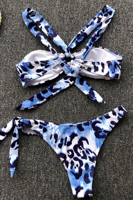 Female sexy leopard print ring bandage swimsuit