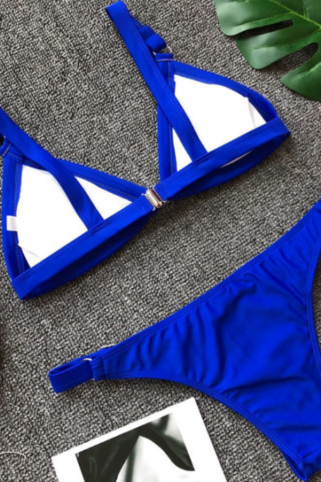Burst Triangle Pure Color Button Split Body Swimsuit