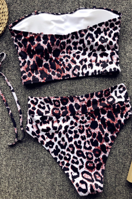Burned chest high waist leopard print bikini