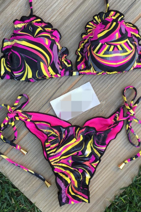 Pop, Lady, Print Sexy Seperate Swimsuit.