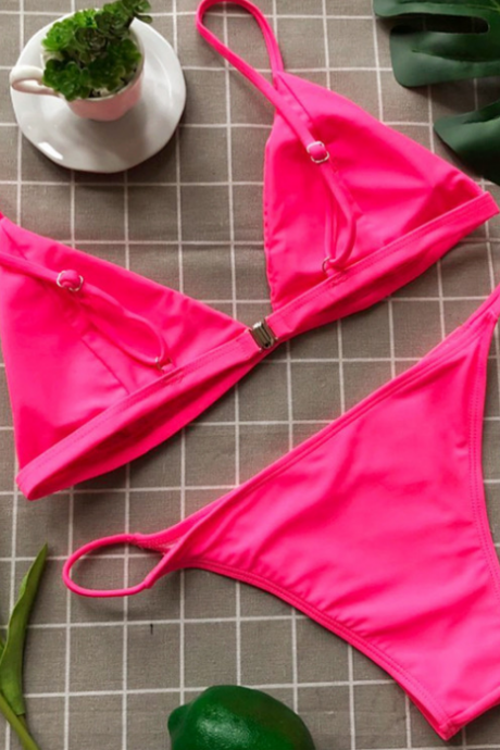 Pop sexy to gather pure color split bathing suit BIKINI