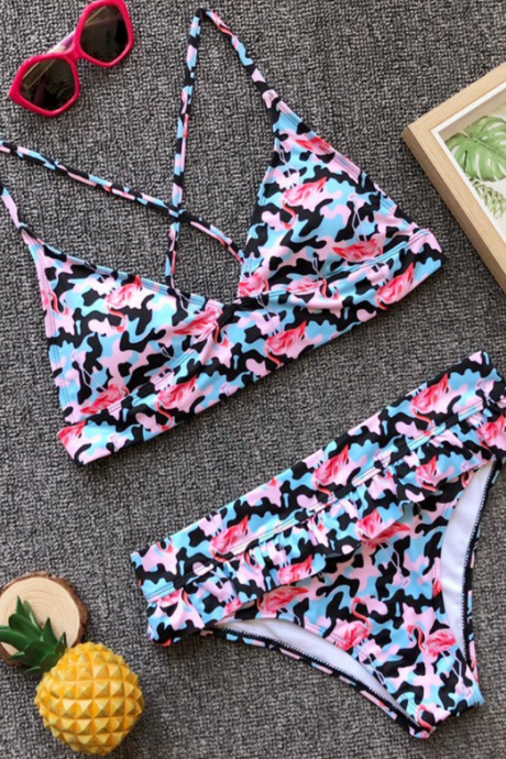 Bullet Leopard pattern split bikini