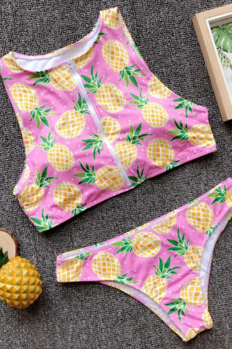 Pineapple, Print, Zipper, Ladies 'bathing Suit.