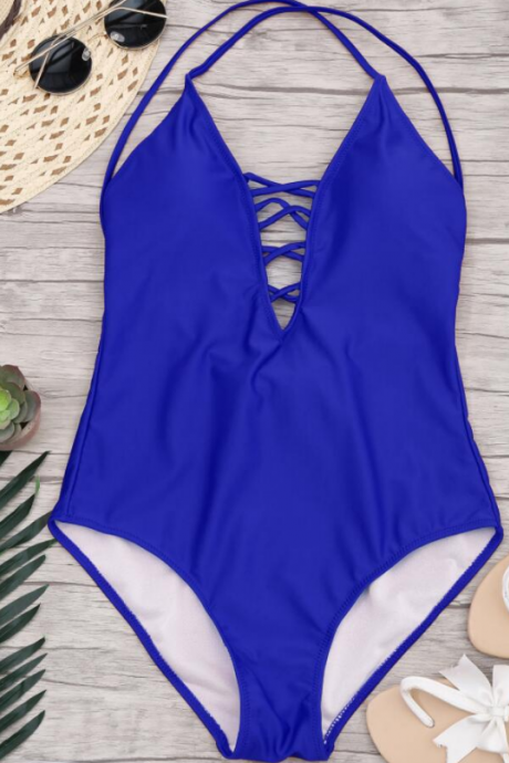 Pop Sexy Tie With Tight Hollow Suspender Open Back Swimsuit