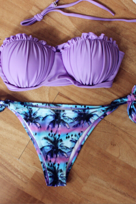 Pop Purple Split Swimsuit, Two-piece Suit.