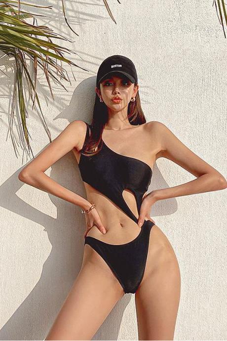 Fashion Sexy One Shoulder One Piece Bikini Women's Backless Spring Resort Swimsuit
