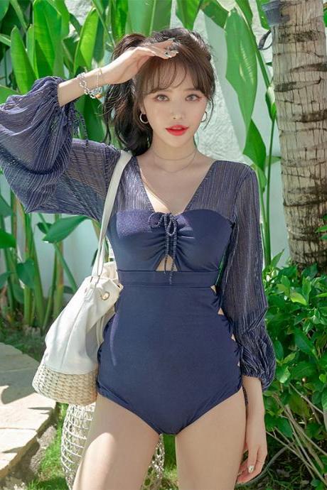 Women's Triangle Siamese Conservative Covering Belly Slim Swimsuit