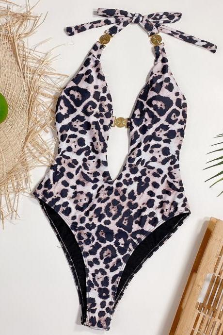 New Leopard Print Women's Sexy One-Piece Bikini Swimsuit