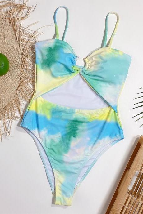 Women's One-piece Swimsuit Tube Top Hollow Personality All-in-one Tie-dye Swimsuit