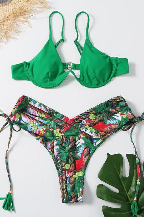 Women's Split Print One-piece Underwire Bikini