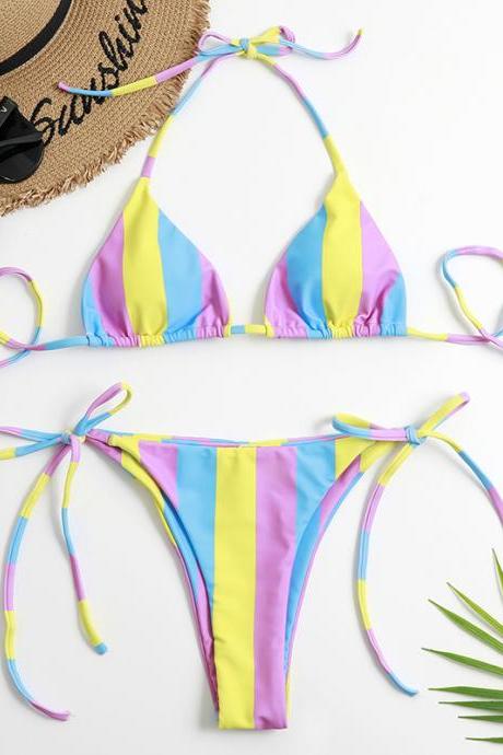 New women's color matching bikini split swimsuit double-sided swimsuit