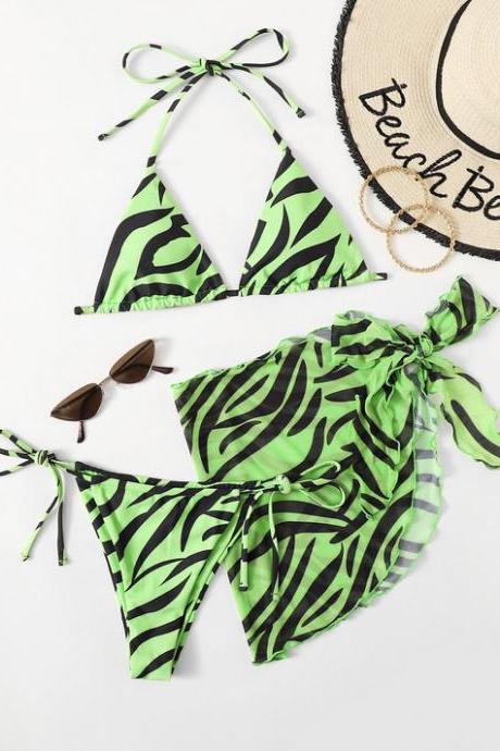 New Leopard Print Women's Three-piece Bikini Swimsuit