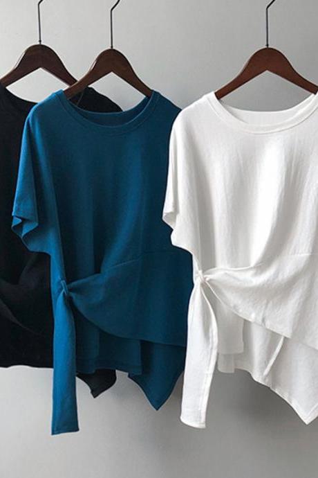 Women's Round Neck Irregular Pullover Short Sleeve T-shirt