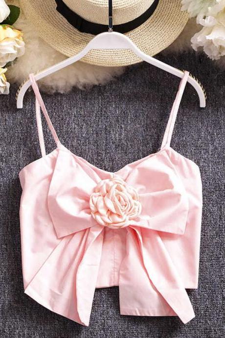 The new bow three-dimensional flower decoration wrapped chest small sling short vest top