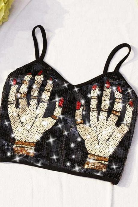 The new outer wear palm embroidered sequined sling bottoming and inner vest
