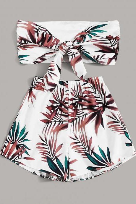 Summer beach holiday beach print bra shorts two piece set