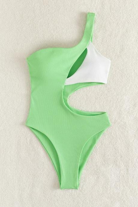 Solid color one-shoulder bikini swimsuit cut-out Amazon sexy one-piece bikini woman