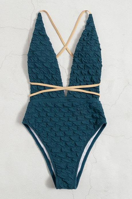One-piece bikini outer single swimsuit European and American one-piece women's swimsuit solid color strapping sexy bikini