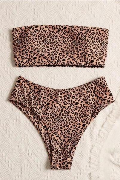 Swimwear leopard bikini women's split swimsuit sexy seductive breathable beach resort swimsuit