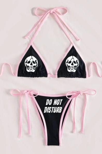 Funny Foreign Trade Bikini Offset Printing Sexy Curve Skull Strap Swimsuit