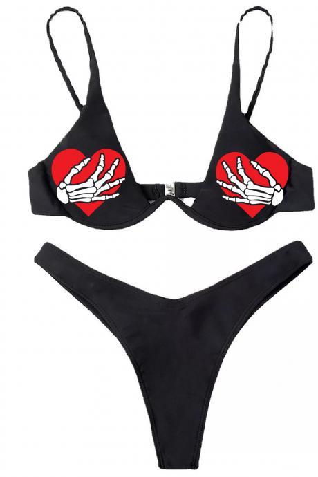 Funny Bikini Offset Printing Sexy All-in-One Steel Bracket Gathers Swimwear