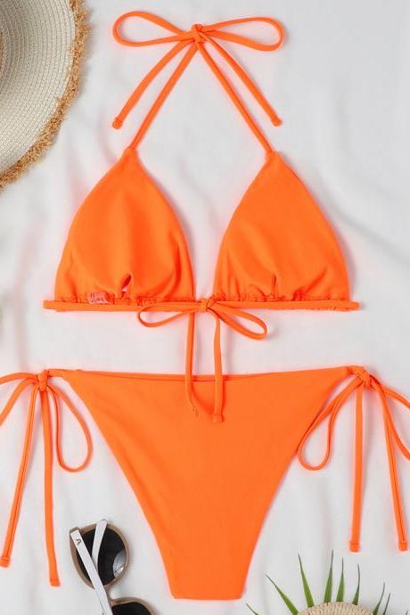 Sexy split solid color swimsuit backless bikini