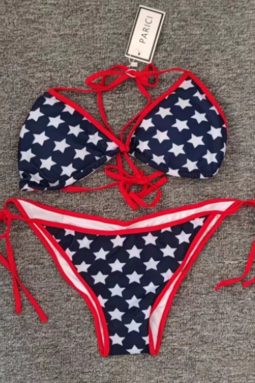 Split Swimwear Foreign Trade Color Stars Gather Two Piece Swimwear Sexy Bikini