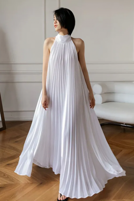 Fashion Advanced Design French Retro Fairy Holiday Pleated Sleeveless Dress