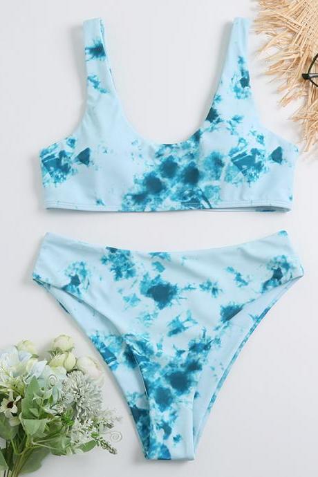 Split Reversible Swimsuit Sexy Tie Dye Gradient Gather Bikini