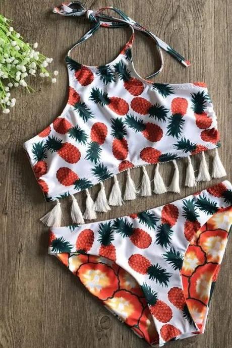 New pineapple print with sexy tassels bikini