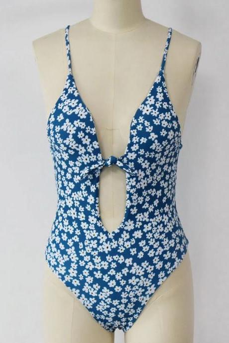 New One Piece Women's Swimwear High Waist Triangle Pants Sexy European and American Floral Print Swimwear Strap Bikini