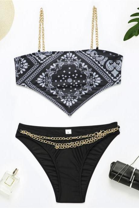 Bikini Iron Chain Belly Pocket Swimsuit Split Body Swimsuit