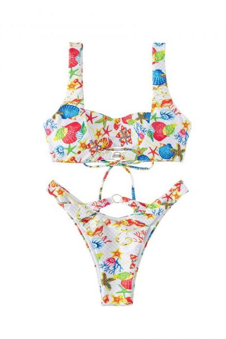 Split Printed Multi-color High-quality Sexy Bikini Swimsuit