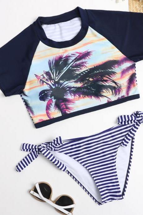 Coconut Palm And Stripe Design Cute Two Piece Bikinis