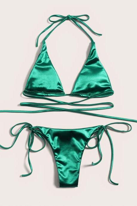 Sexy Swimsuit Women&amp;#039;s Lace-up Swimsuit Solid Color