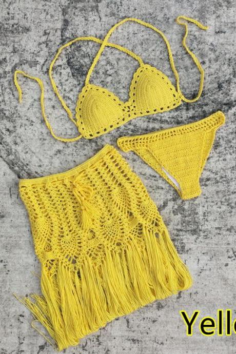 Hand-crocheted Bikini Cross Strap Swimsuit Beach Dress