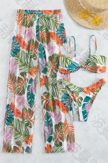 Tie-dye Printed Split Bikini Three-piece Beach Pants Set