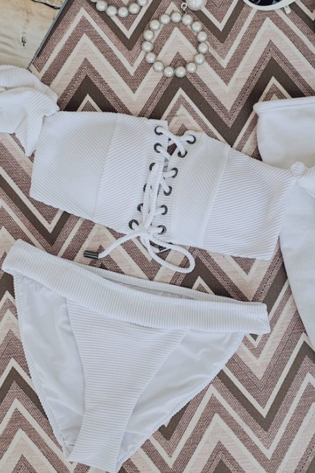 Slimming Backless Five-eye Strap Split Bikini Thread Fabric Hollow-out Swimsuit