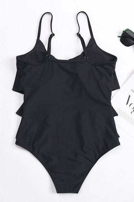 One-piece Cake Slim-fit Bikini Swimwear Bathsuit Black